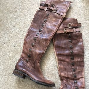 Sam Edelman Tan Pierce Over The Knee Button Boots